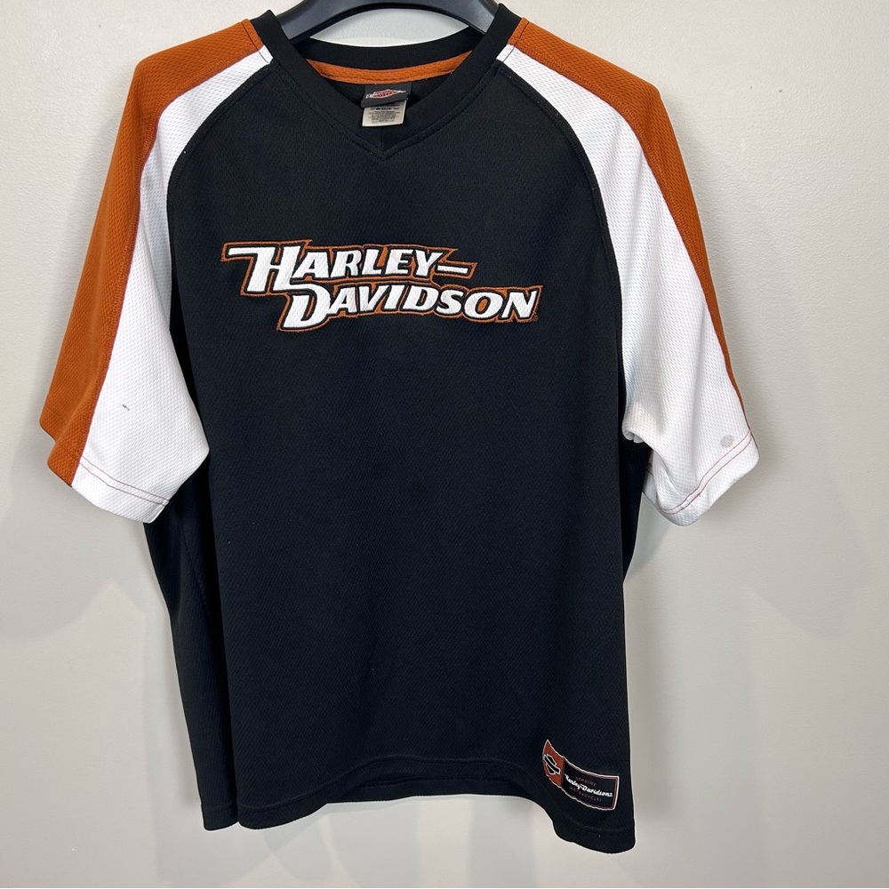 Harley-Davidson Motorcycle Men’s XL Jersey Shirt Black Orange White READ